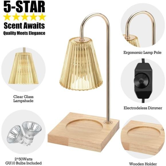 Candle Warmer Lamp w/ 2 Bulbs Compatible Jar Candles Vintage Electric Dimmable - Picture 3 of 6